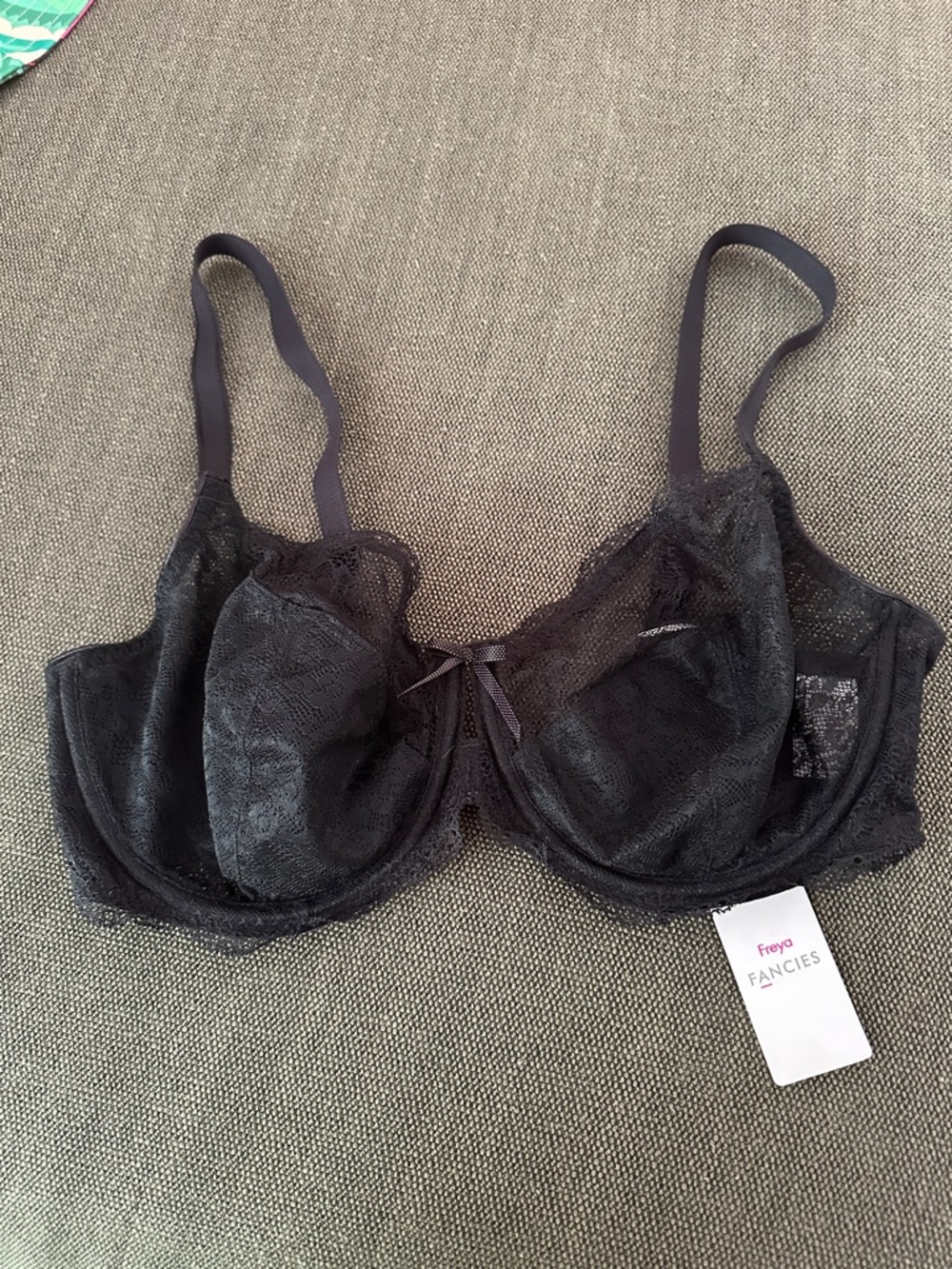 Freya Fancies 36G Black Lace Underwire Bra with Bow Detail